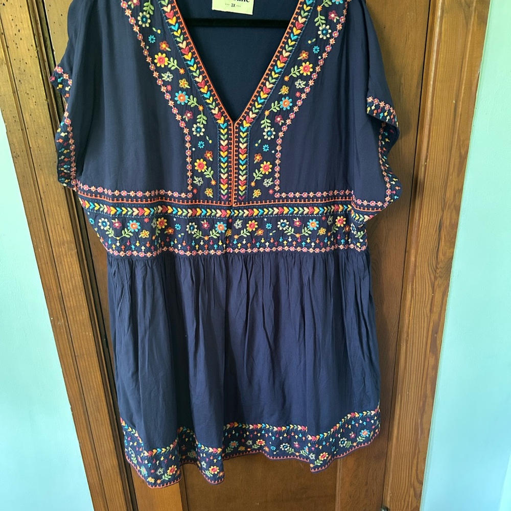 Savanna Jane Blue Embellished Short Sleeve Tunic